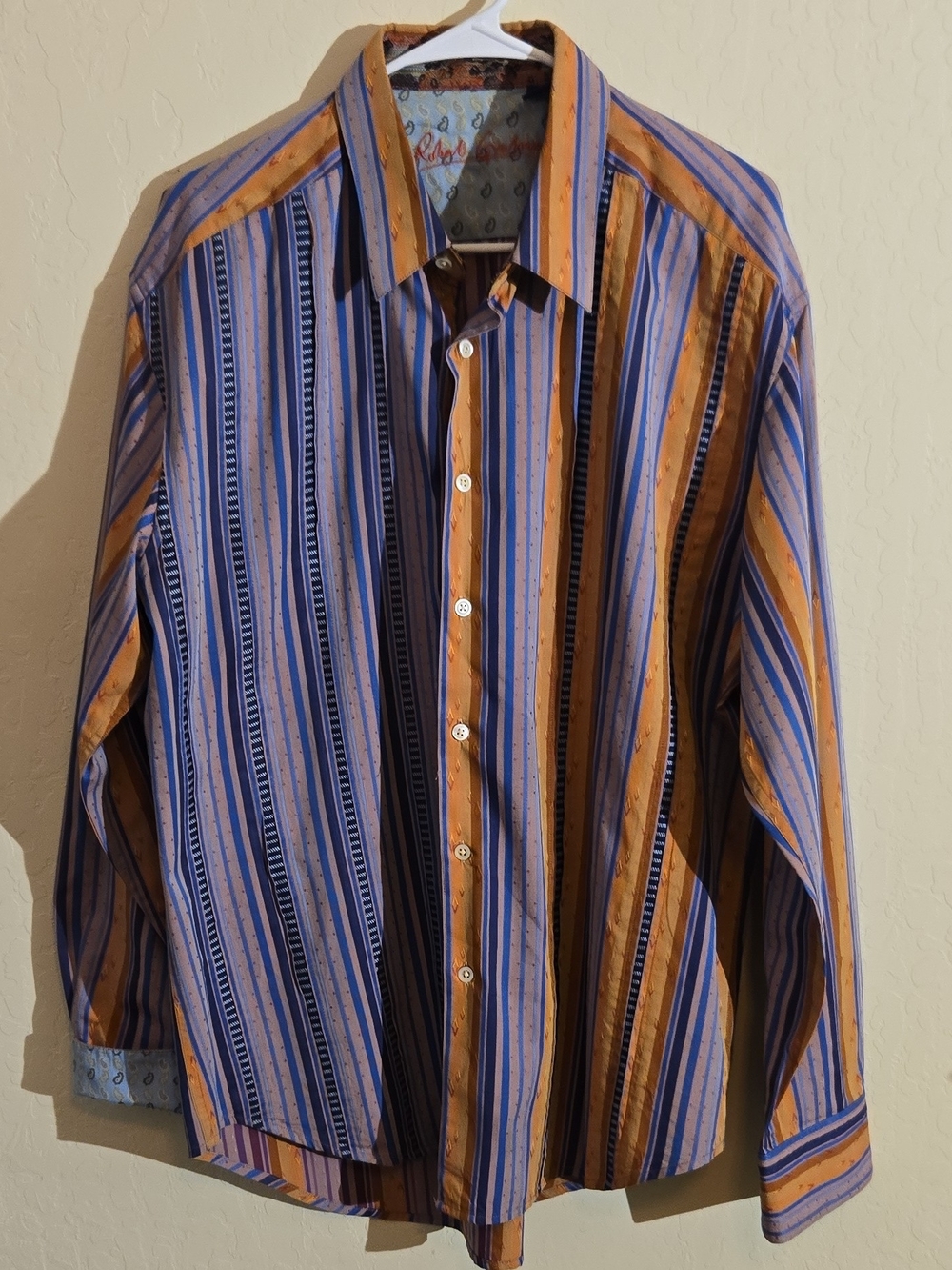 Men's Striped Button-Up Shirt in Blue and Mustard